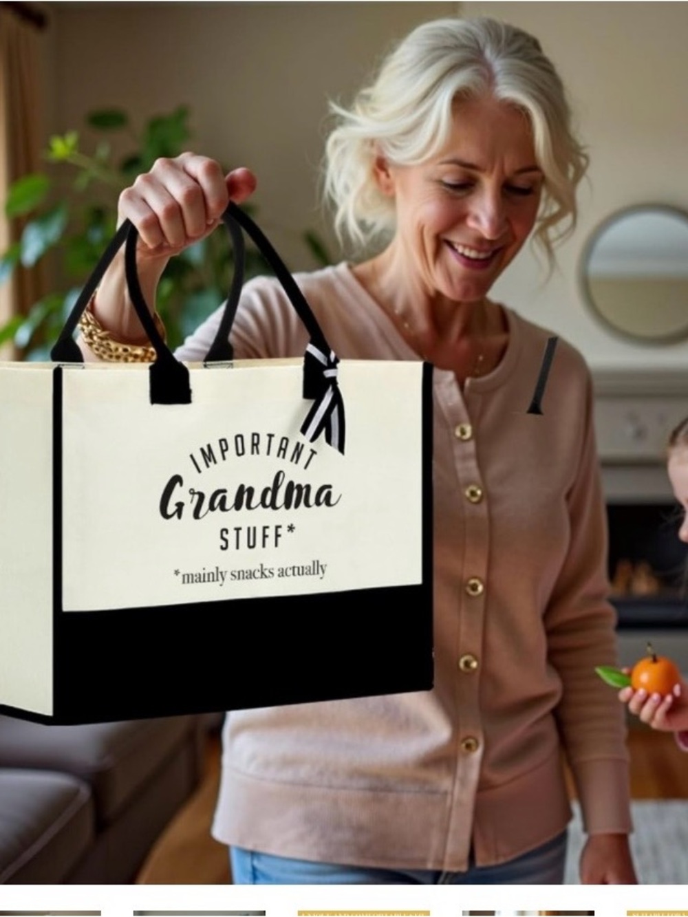 Important Grandma Stuff Canvas Tote Bag - Black & Cream - Picture 2 of 8